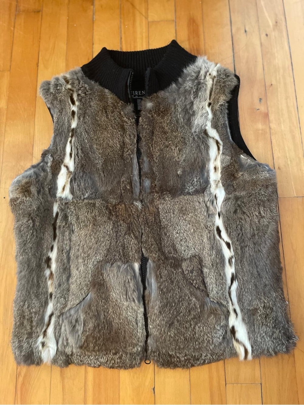 Firenze Brown Rabbit Fur Vest Wool with Zip Front Women Unique
